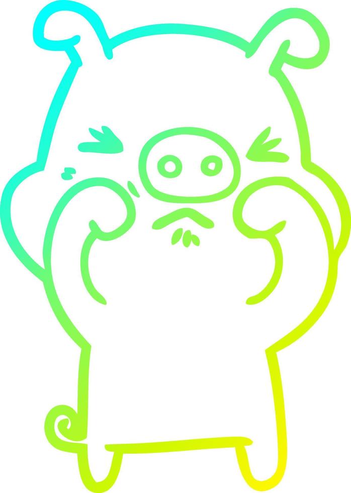cold gradient line drawing cartoon grumpy pig vector