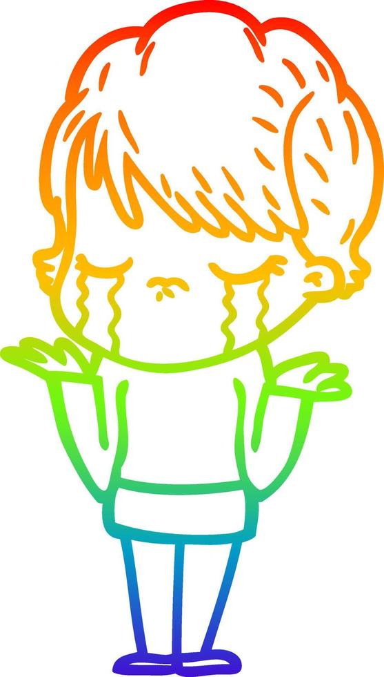 rainbow gradient line drawing cartoon woman crying vector