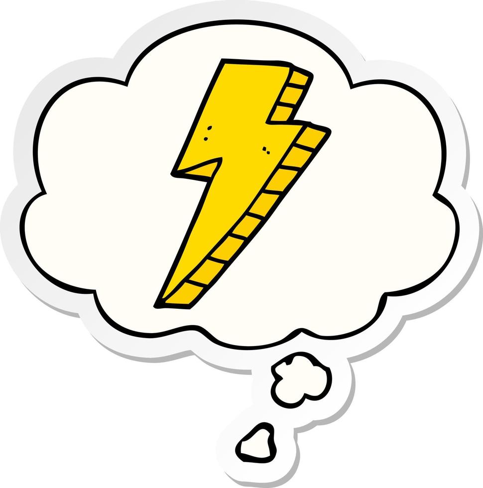 cartoon lightning bolt and thought bubble as a printed sticker vector