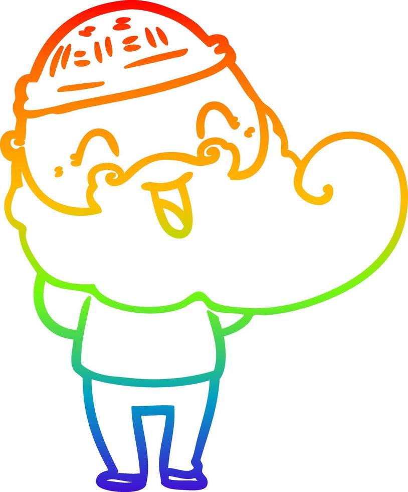 rainbow gradient line drawing happy bearded man vector