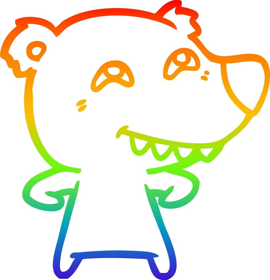 rainbow gradient line drawing cartoon bear showing teeth vector