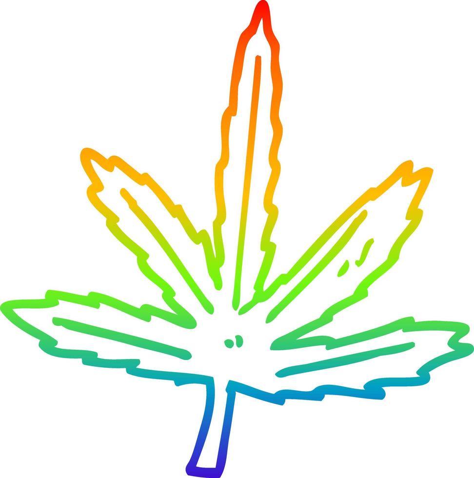 rainbow gradient line drawing cartoon marijuana leaf vector