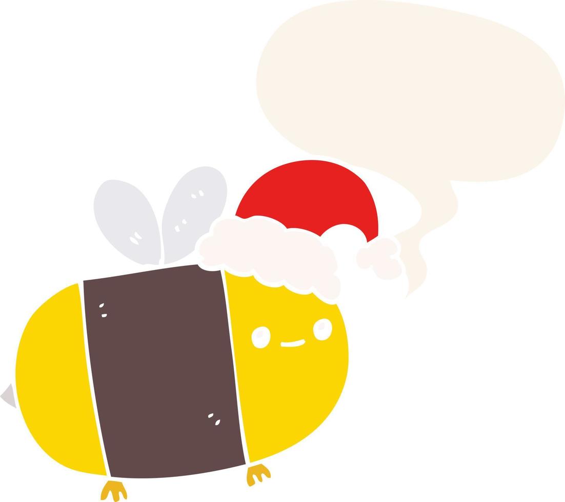 cartoon christmas bee and speech bubble in retro style vector