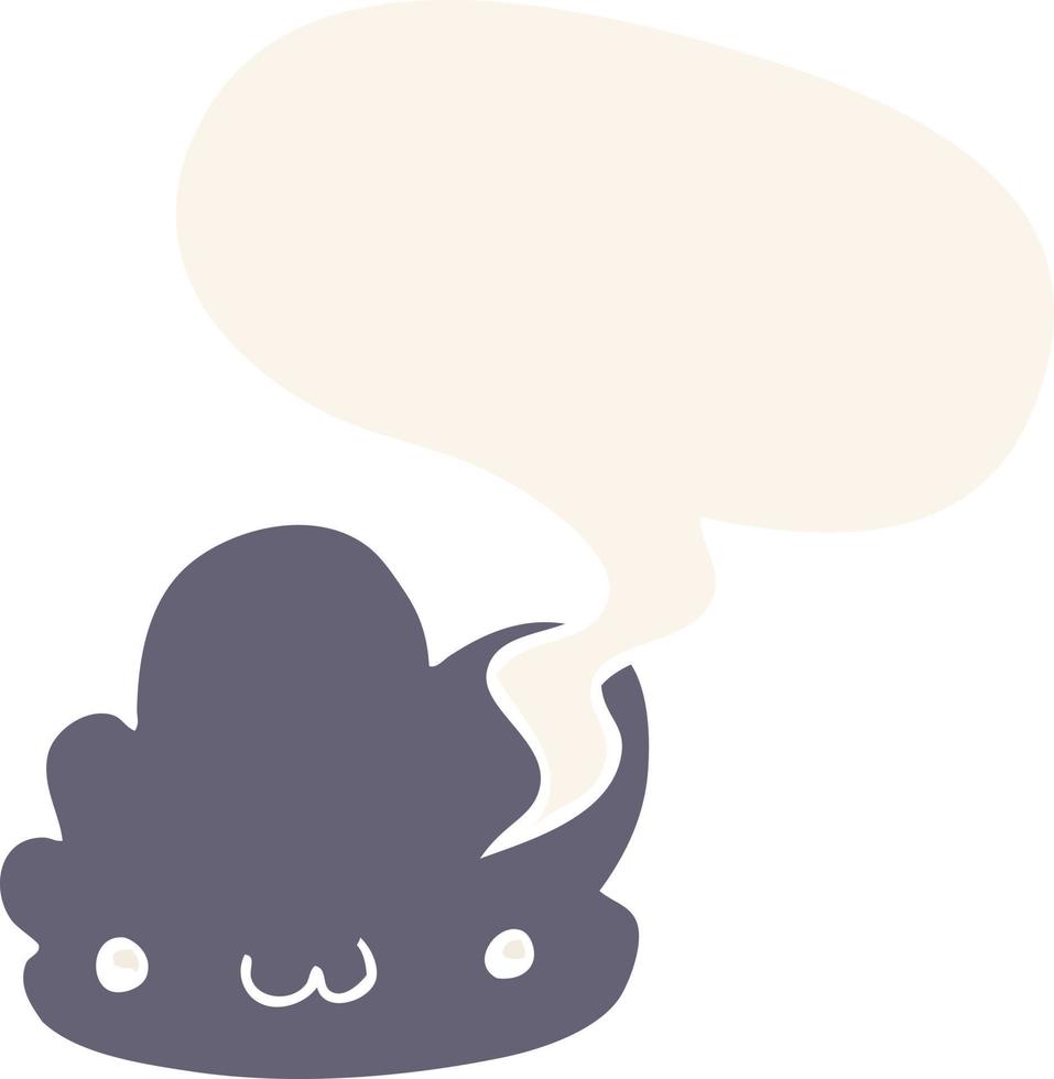 linda nube de dibujos animados y burbuja de habla en estilo retro vector