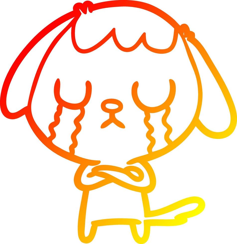 warm gradient line drawing cute cartoon dog crying vector