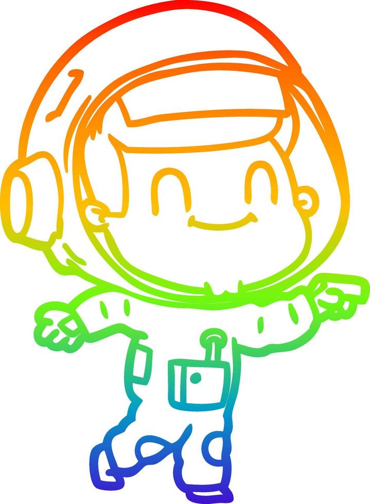 rainbow gradient line drawing happy cartoon astronaut man vector