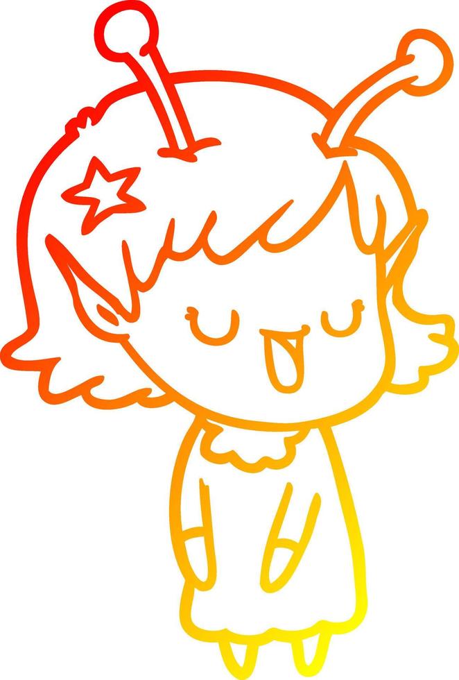 warm gradient line drawing happy alien girl cartoon vector