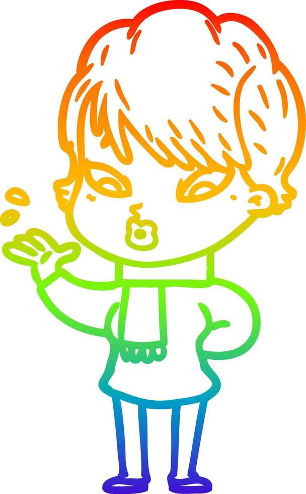 rainbow gradient line drawing cartoon woman vector