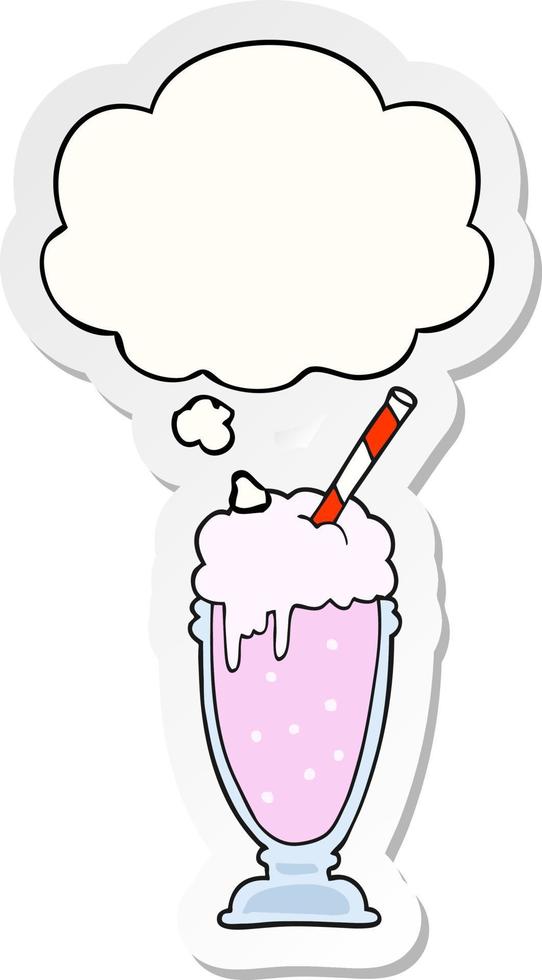 cartoon milkshake and thought bubble as a printed sticker vector