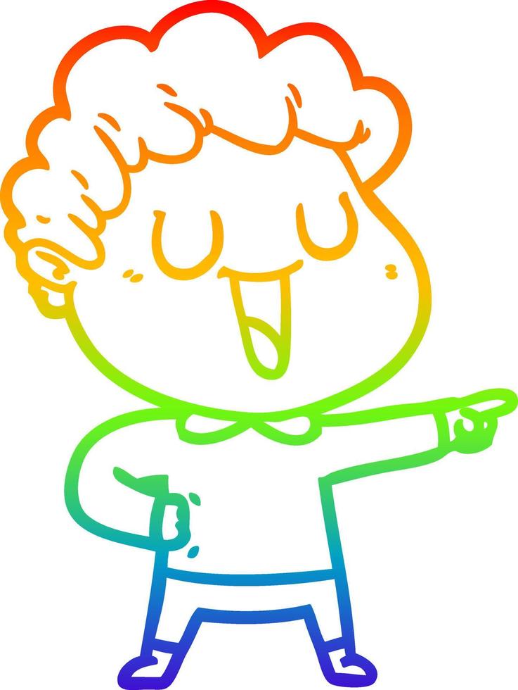 rainbow gradient line drawing laughing cartoon man pointing vector