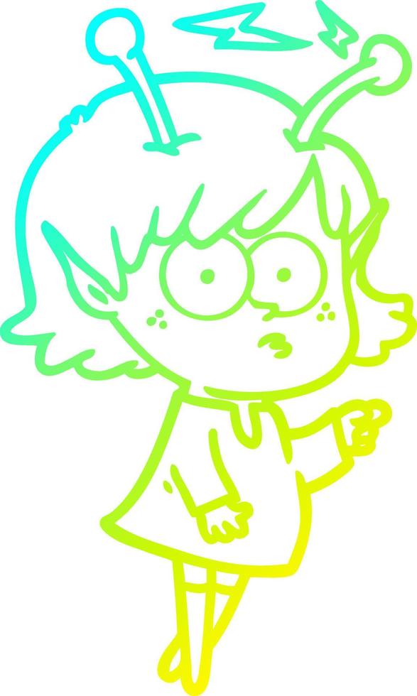 cold gradient line drawing cartoon alien girl vector