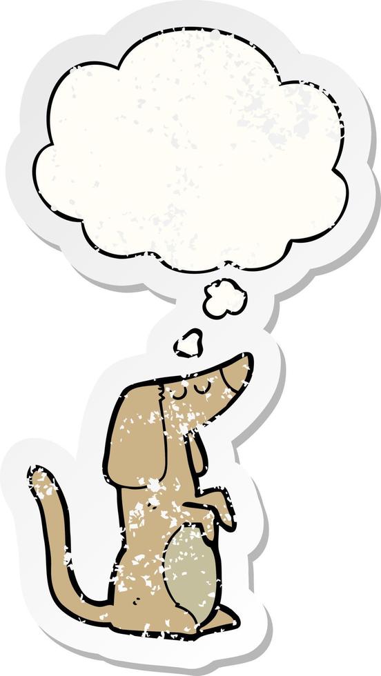 cartoon dog and thought bubble as a distressed worn sticker vector