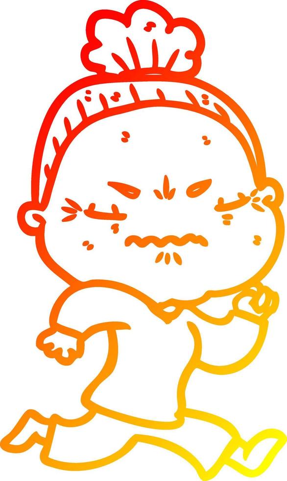 warm gradient line drawing cartoon annoyed old lady vector