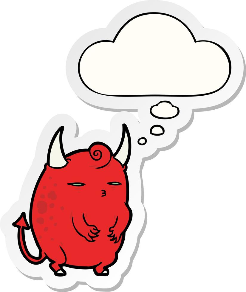 cartoon halloween devil and thought bubble as a printed sticker vector