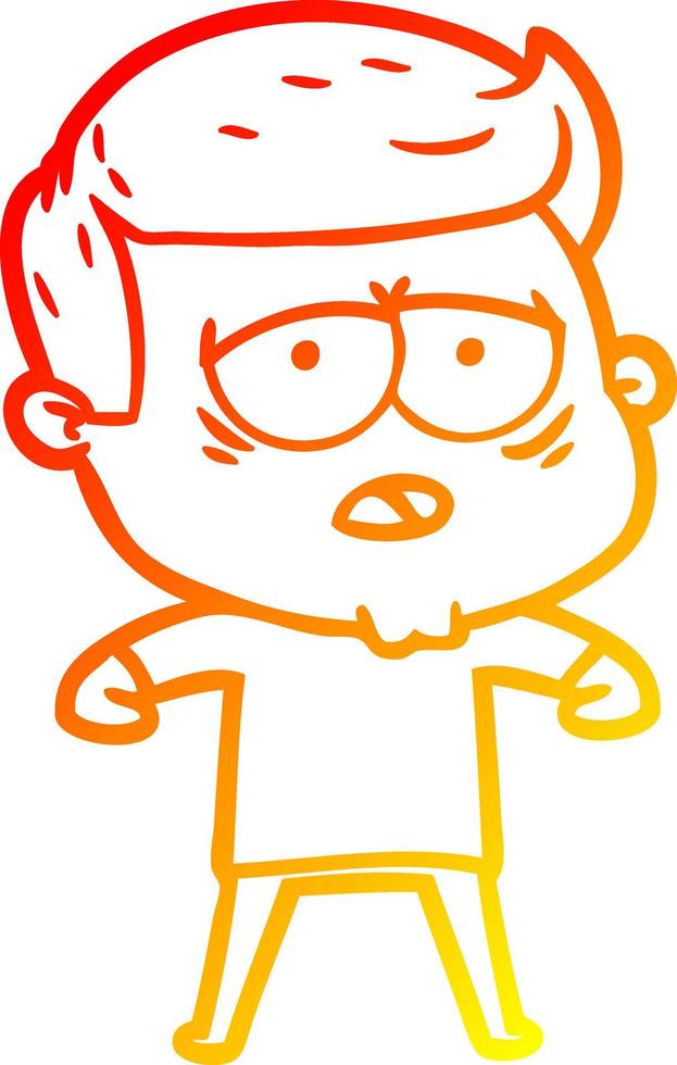 warm gradient line drawing cartoon tired man vector