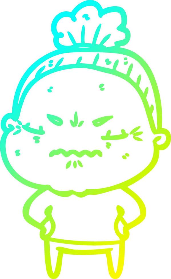 cold gradient line drawing cartoon annoyed old lady vector