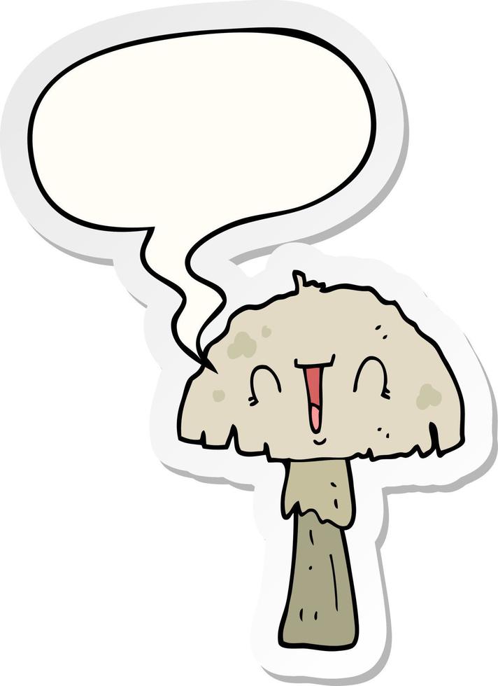 cartoon mushroom and speech bubble sticker vector