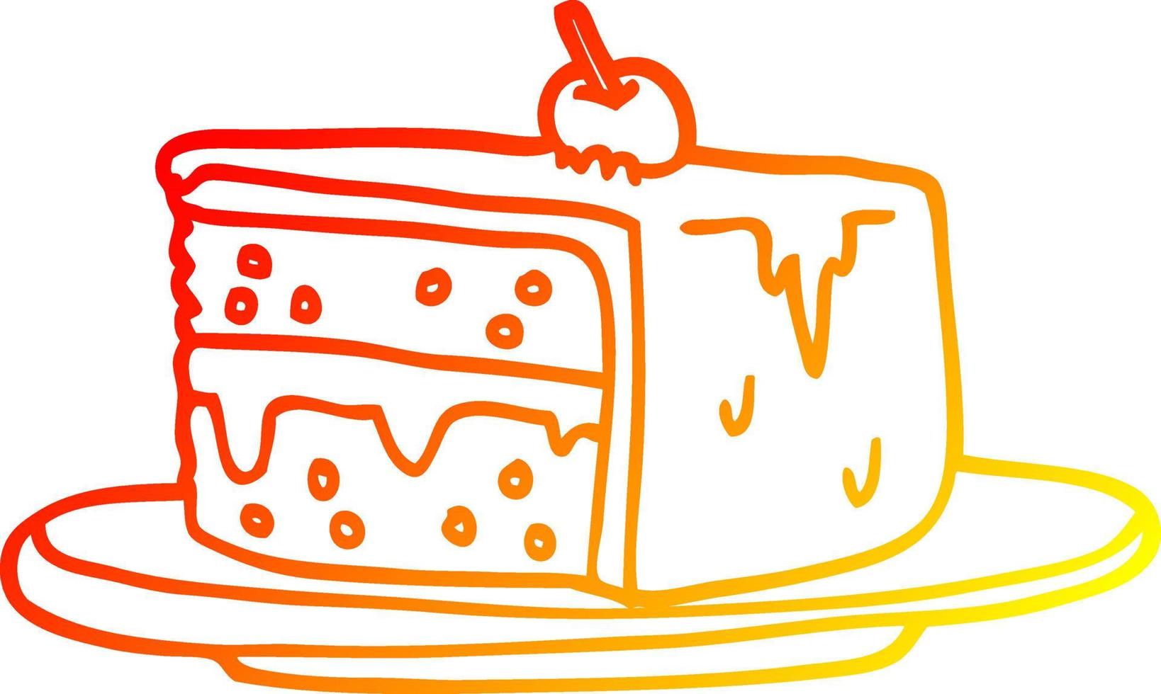 warm gradient line drawing cartoon slice of cake vector