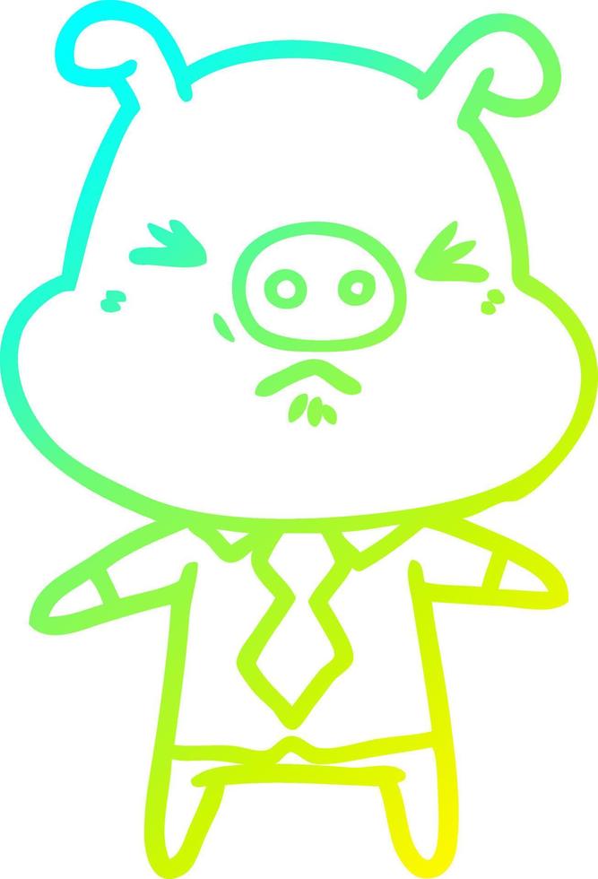 cold gradient line drawing cartoon angry pig in shirt and tie vector