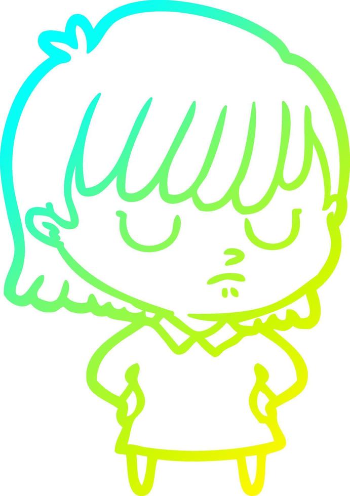 cold gradient line drawing cartoon woman vector