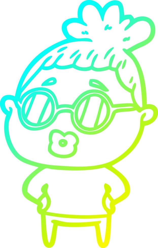 cold gradient line drawing cartoon librarian woman wearing spectacles vector