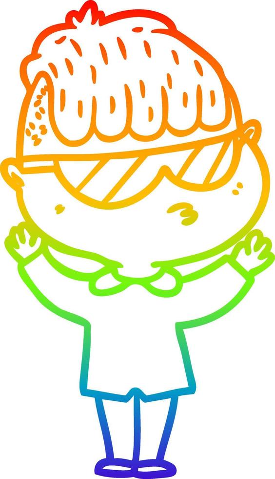 rainbow gradient line drawing cartoon boy wearing sunglasses vector