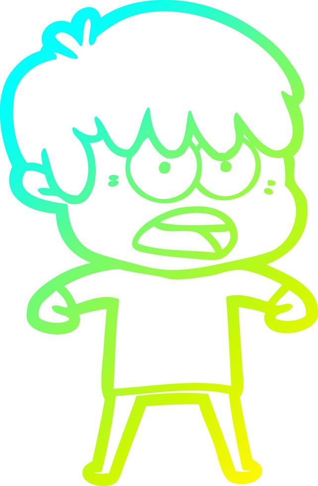 cold gradient line drawing worried cartoon boy vector