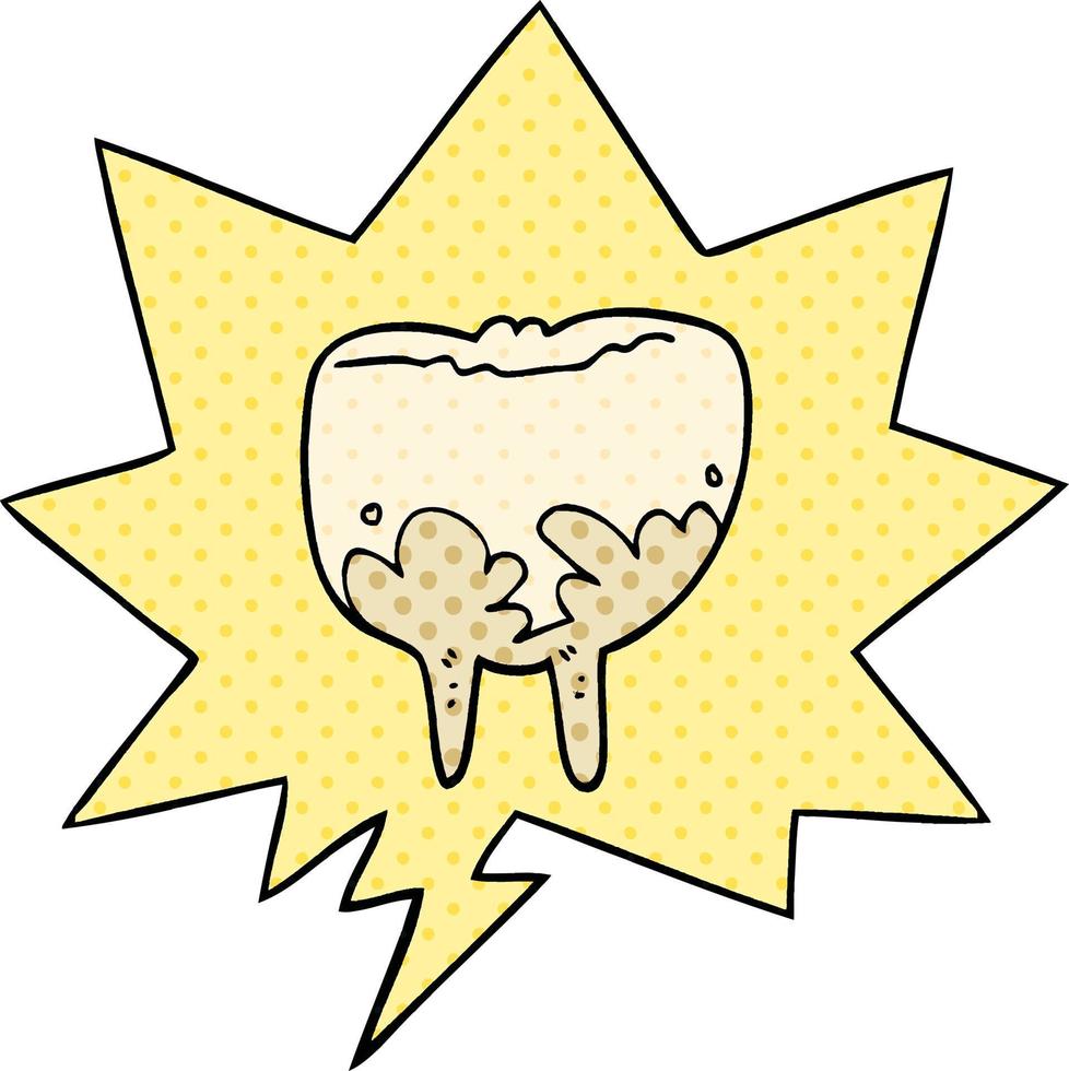 cartoon tooth and speech bubble in comic book style vector