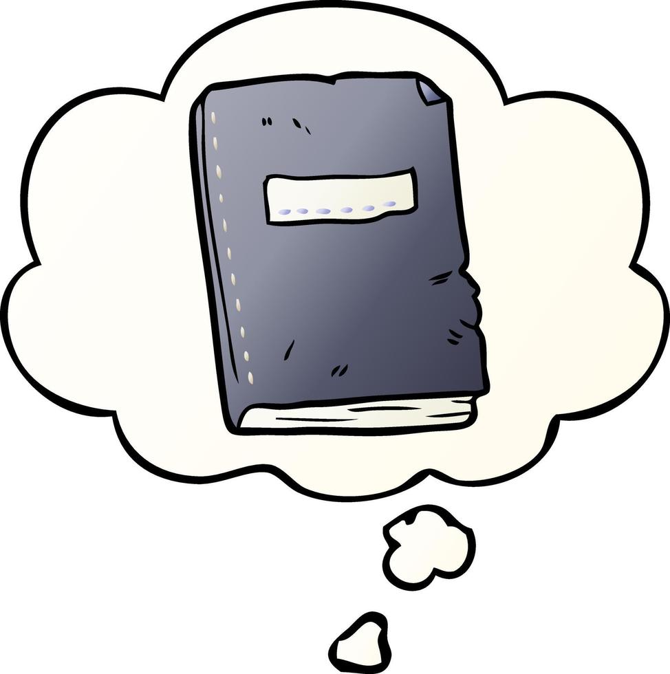 cartoon battered old notebook and thought bubble in smooth gradient style vector
