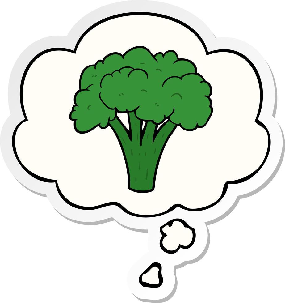 cartoon brocoli and thought bubble as a printed sticker vector