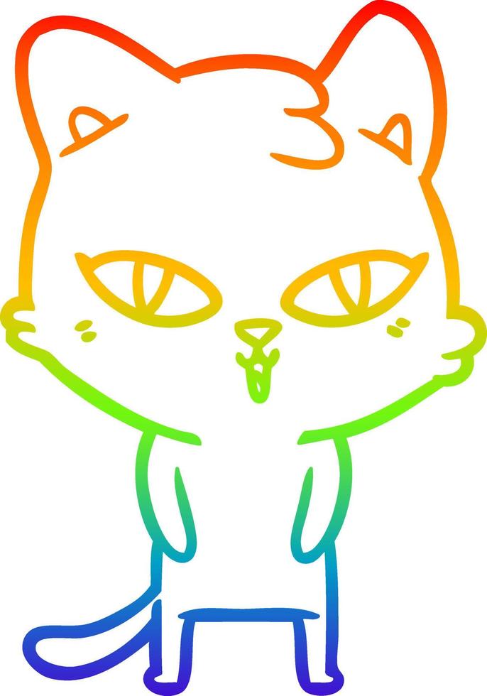 rainbow gradient line drawing cartoon cat vector