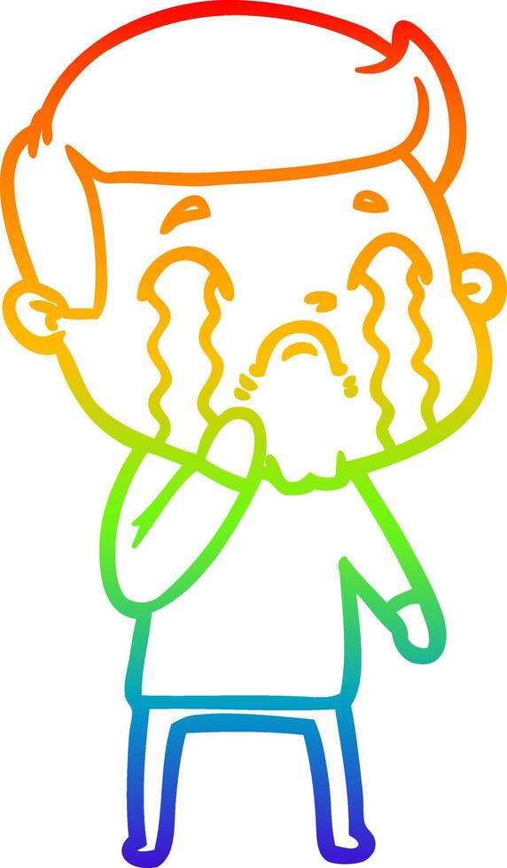 rainbow gradient line drawing cartoon man crying vector