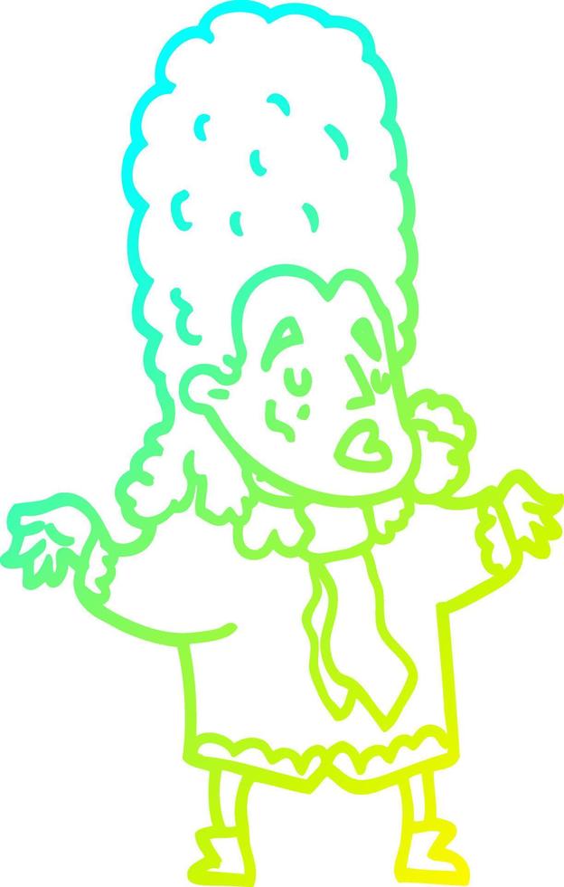 hombre de dibujos animados de dibujo de línea de gradiente frío con peluca vector