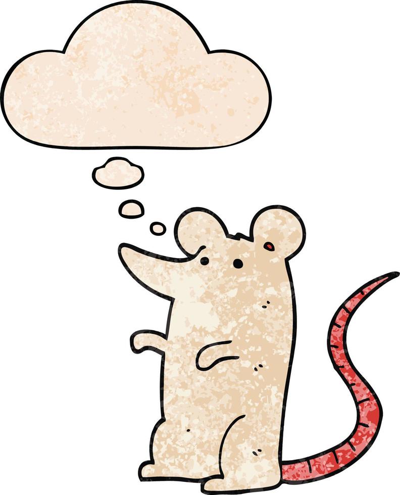 cartoon rat and thought bubble in grunge texture pattern style vector