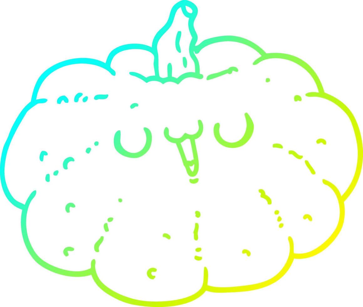 cold gradient line drawing happy cartoon pumpkin vector