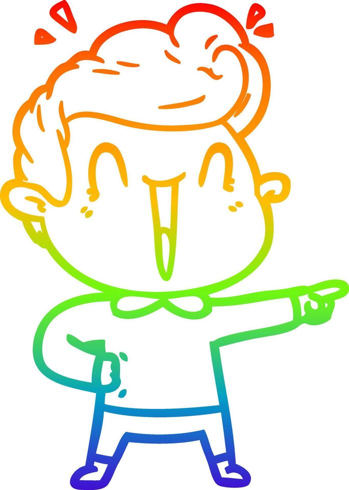 rainbow gradient line drawing cartoon excited man vector