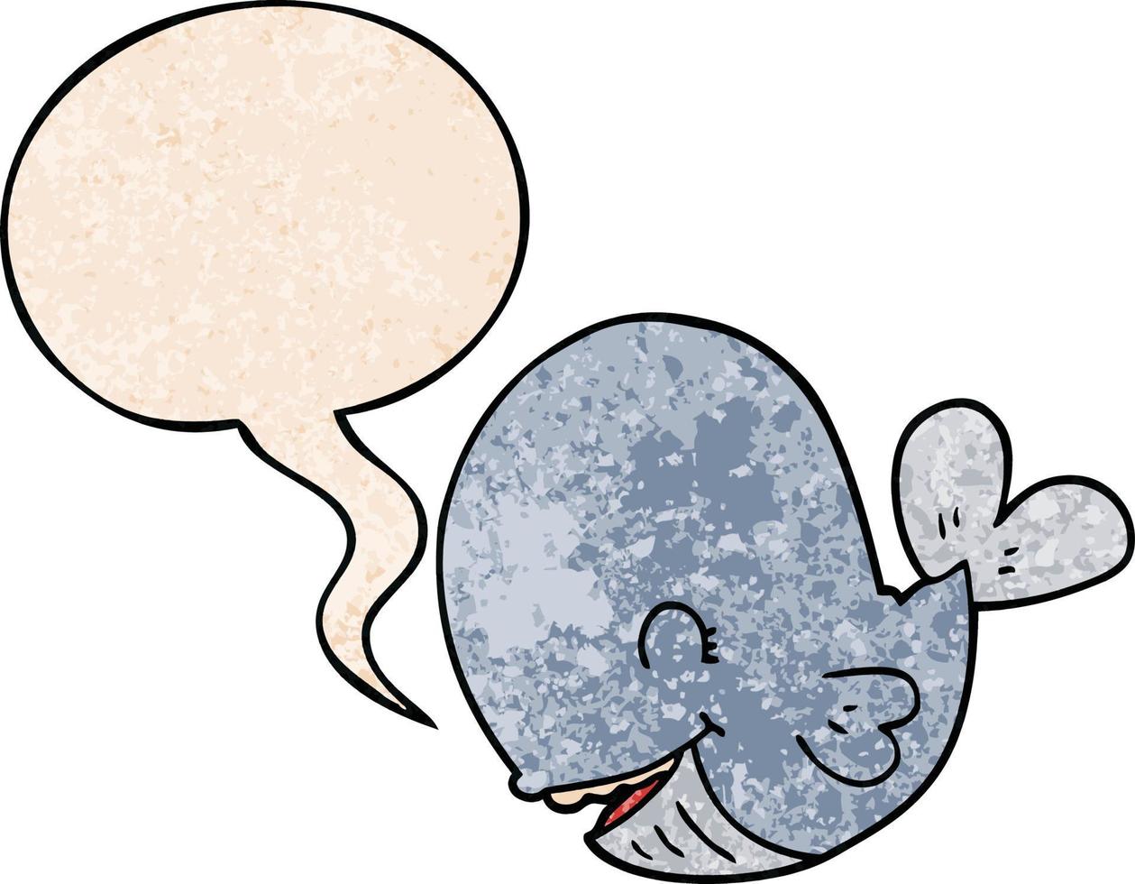 cartoon whale and speech bubble in retro texture style vector