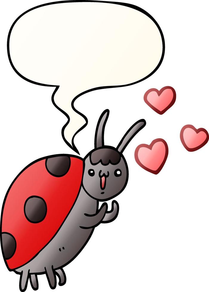 cute cartoon ladybug in love and speech bubble in smooth gradient style vector