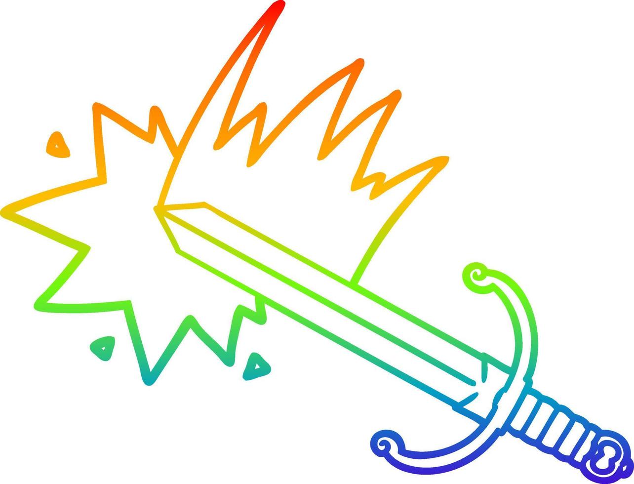 rainbow gradient line drawing swinging cartoon sword vector