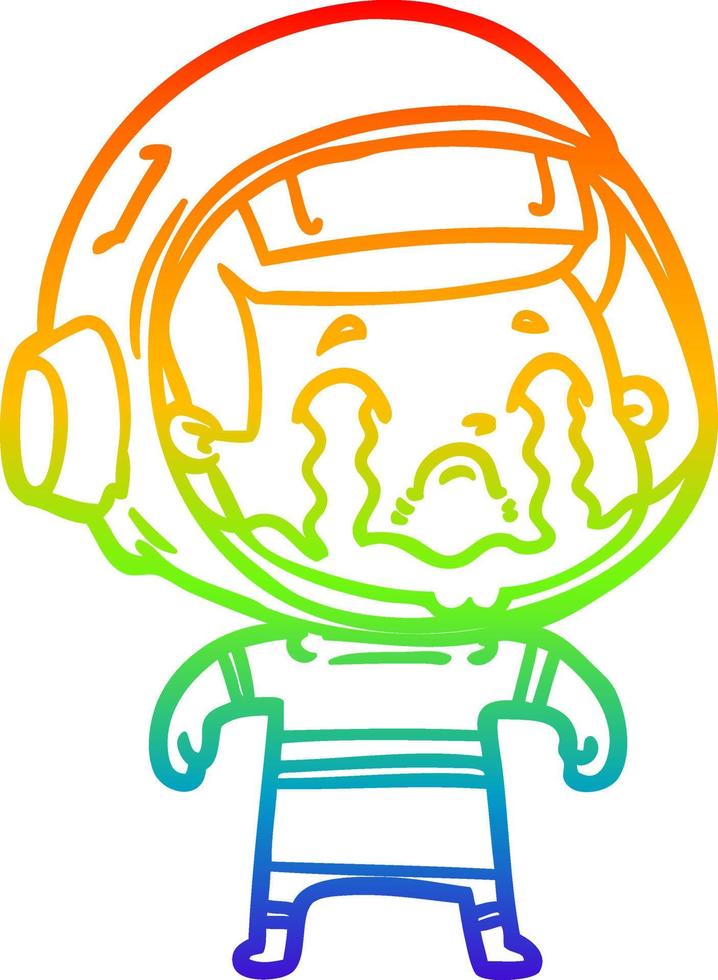 rainbow gradient line drawing cartoon crying astronaut vector