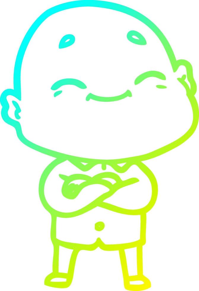 cold gradient line drawing cartoon happy bald man vector