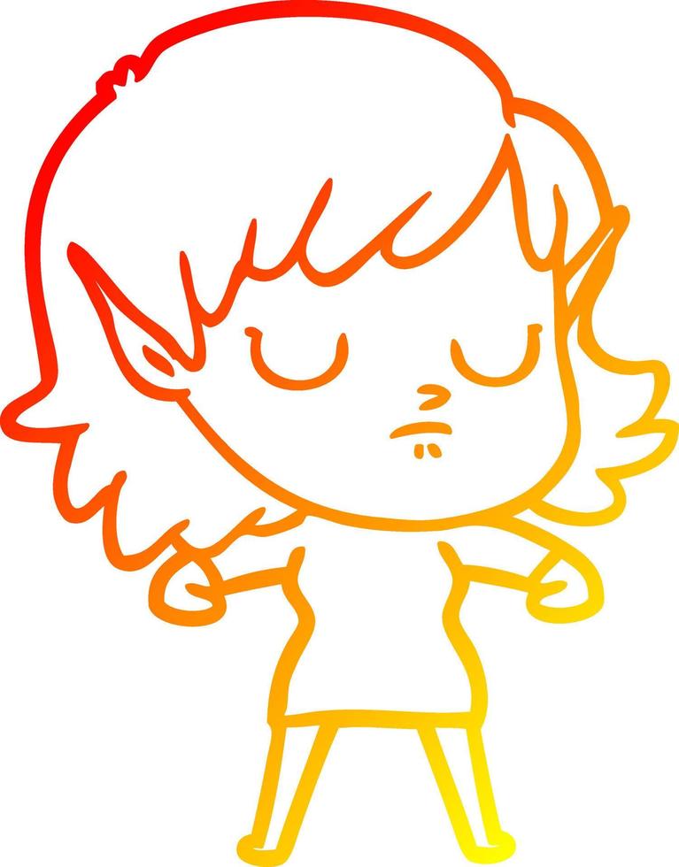 warm gradient line drawing cartoon elf girl vector