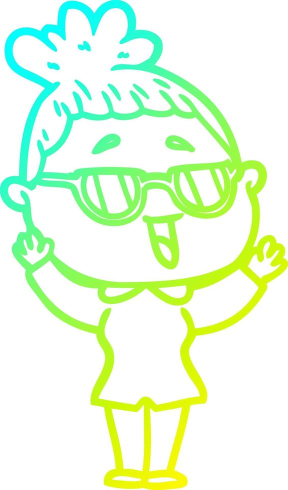 cold gradient line drawing cartoon happy woman wearing spectacles vector