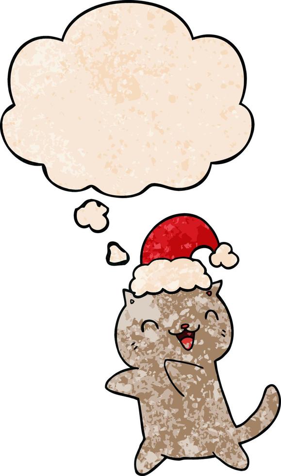 cute cartoon christmas cat and thought bubble in grunge texture pattern style vector