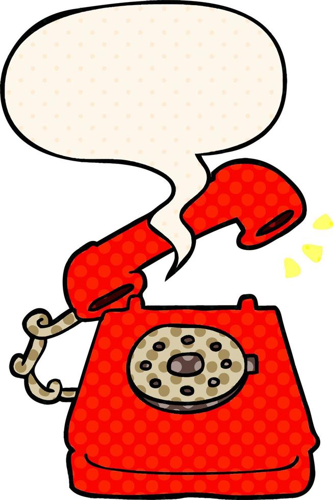 cartoon ringing telephone and speech bubble in comic book style vector