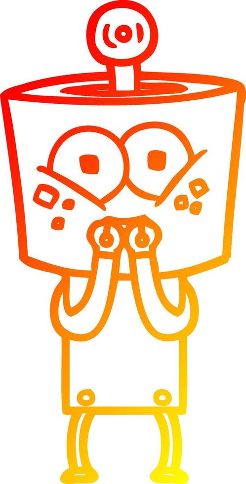 warm gradient line drawing happy cartoon robot laughing nervously vector