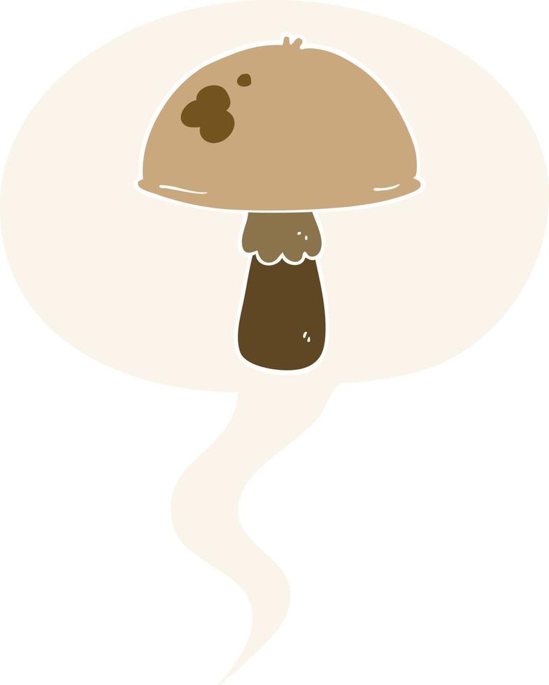 cartoon mushroom and speech bubble in retro style vector