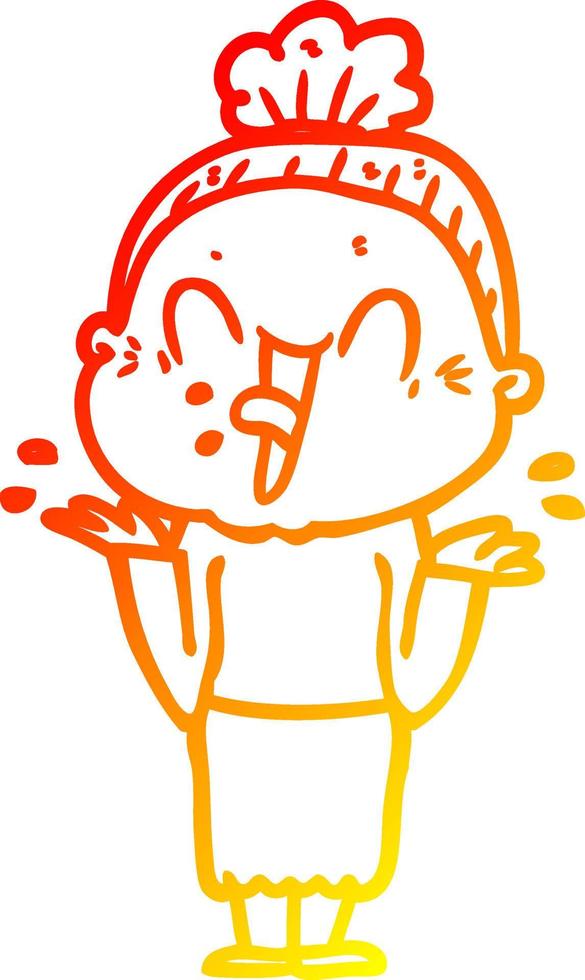 warm gradient line drawing cartoon happy old woman vector