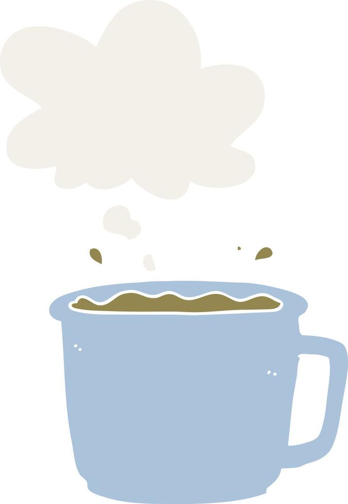 cartoon coffee cup and thought bubble in retro style vector