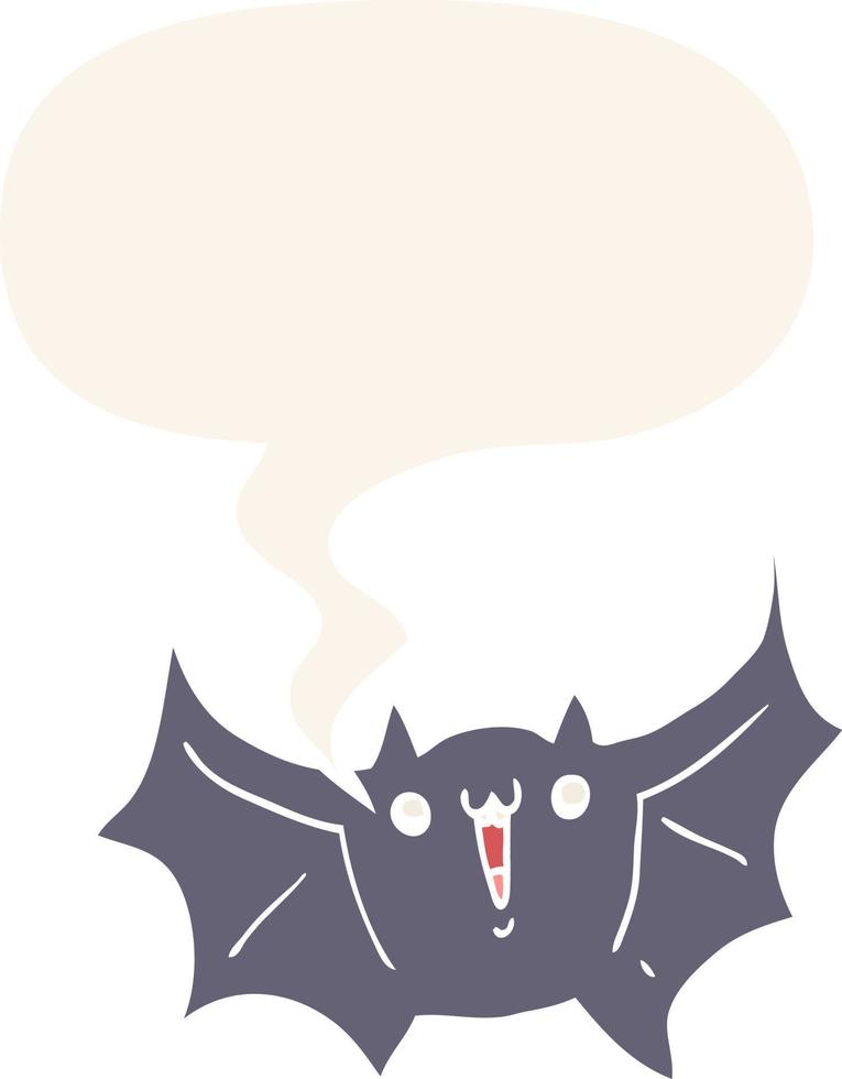 cartoon happy vampire bat and speech bubble in retro style vector